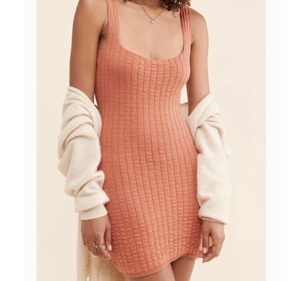 FP Beach Short & Sweet Mini Dress Knit Sz S Sleeveless Reversible Rust